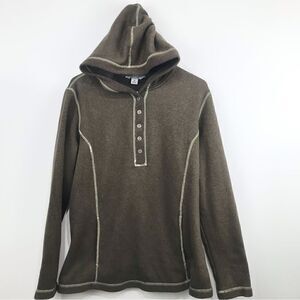 Guide Series Olive Brown 1/2 Snap Hooded Knit Fleece Pullover